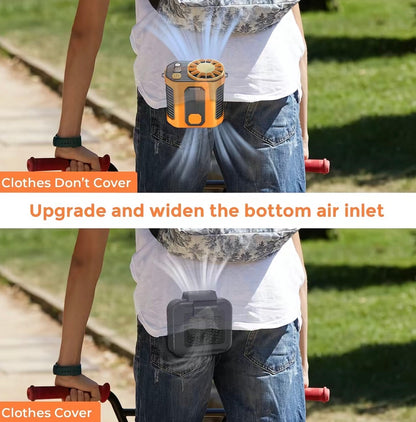 Summer Fan, Portable Waist Clip Fan, 5000 mAh Cool Clip Fan Under Shirt, Belt Fan Clip On Waist Portable Cooling Fan, with LED Light, USB Rechargeable Portable Waist Fan for Outdoor Play and Work