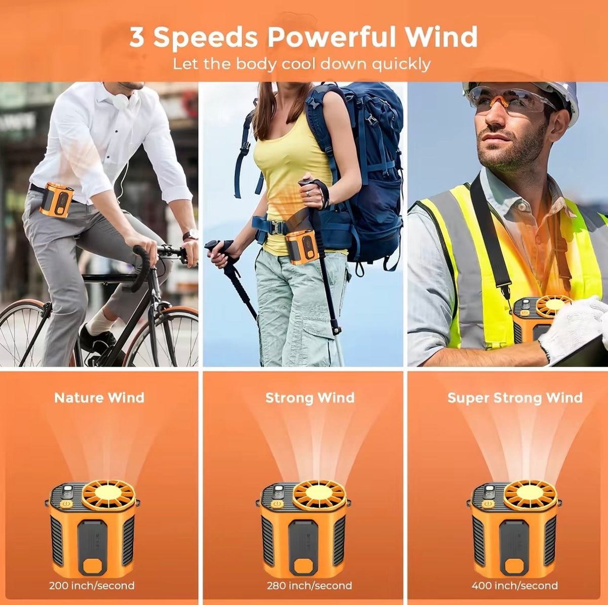 Summer Fan, Portable Waist Clip Fan, 5000 mAh Cool Clip Fan Under Shirt, Belt Fan Clip On Waist Portable Cooling Fan, with LED Light, USB Rechargeable Portable Waist Fan for Outdoor Play and Work