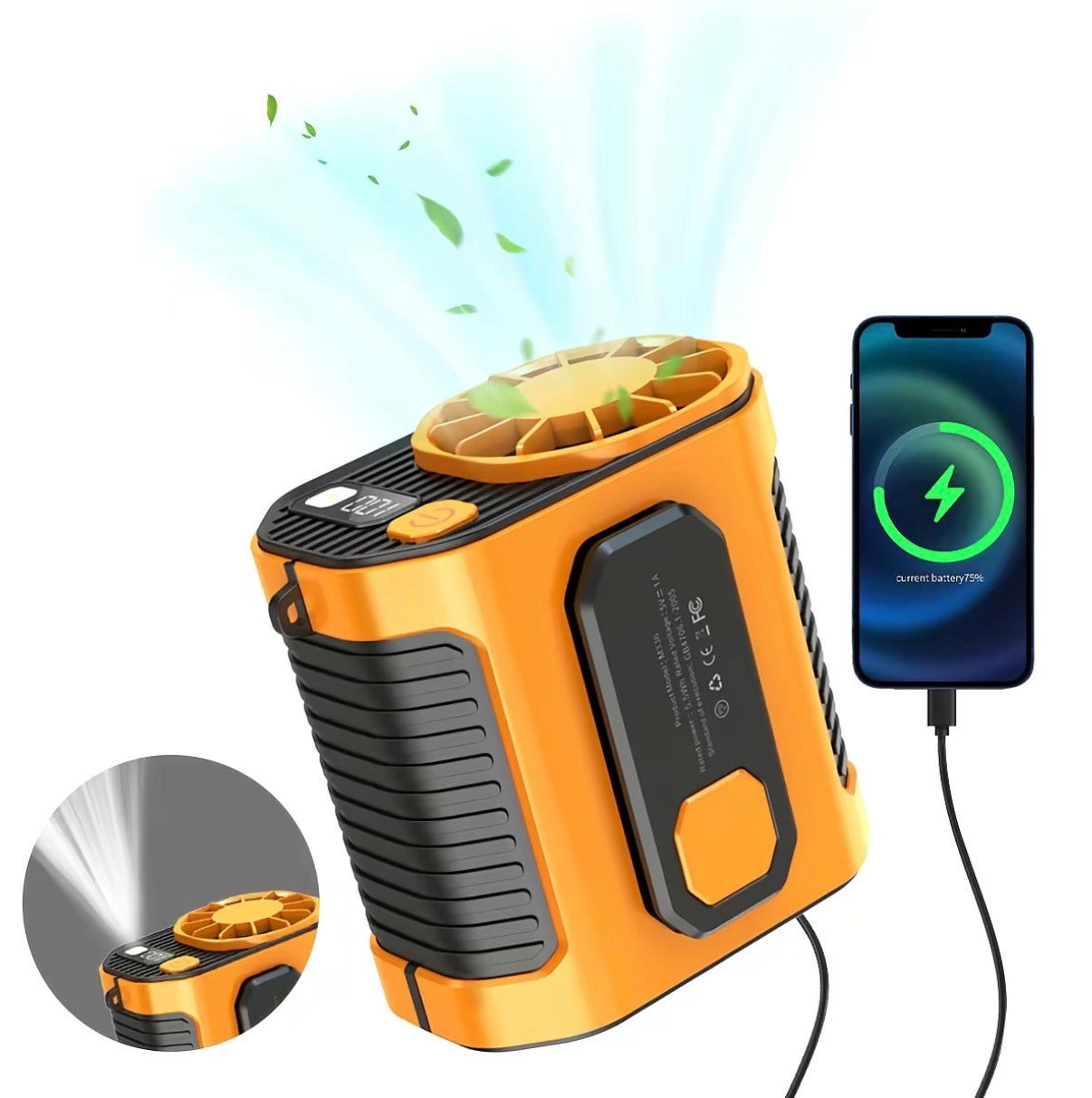 Summer Fan, Portable Waist Clip Fan, 5000 mAh Cool Clip Fan Under Shirt, Belt Fan Clip On Waist Portable Cooling Fan, with LED Light, USB Rechargeable Portable Waist Fan for Outdoor Play and Work