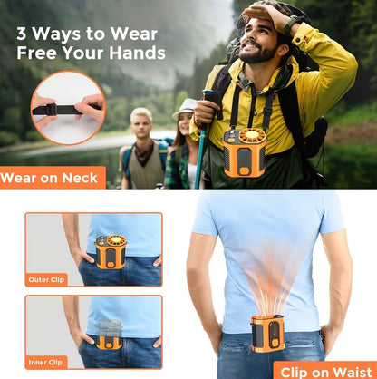 Summer Fan, Portable Waist Clip Fan, 5000 mAh Cool Clip Fan Under Shirt, Belt Fan Clip On Waist Portable Cooling Fan, with LED Light, USB Rechargeable Portable Waist Fan for Outdoor Play and Work